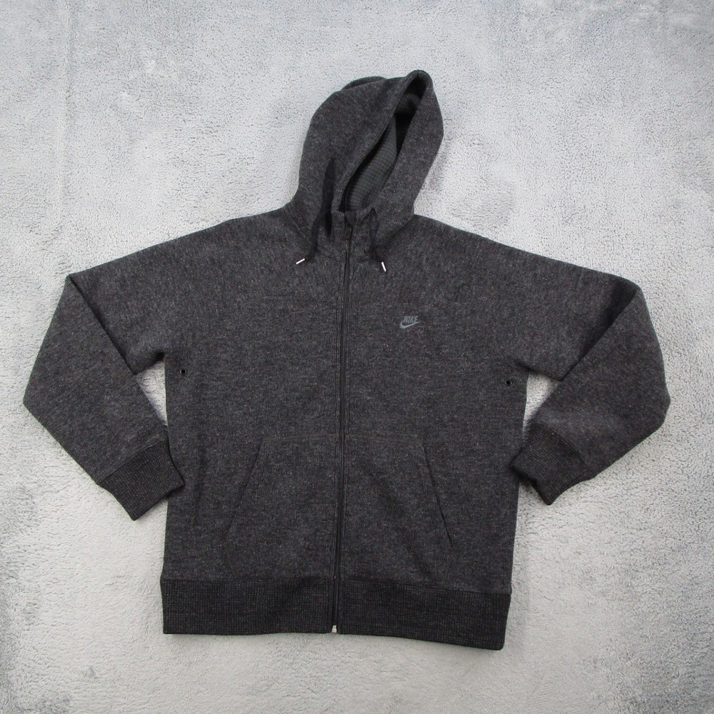 Nike Sportswear Mens Grey Wool Blend Full Zip Waffle Thermal Hoodie 439291-032 L
